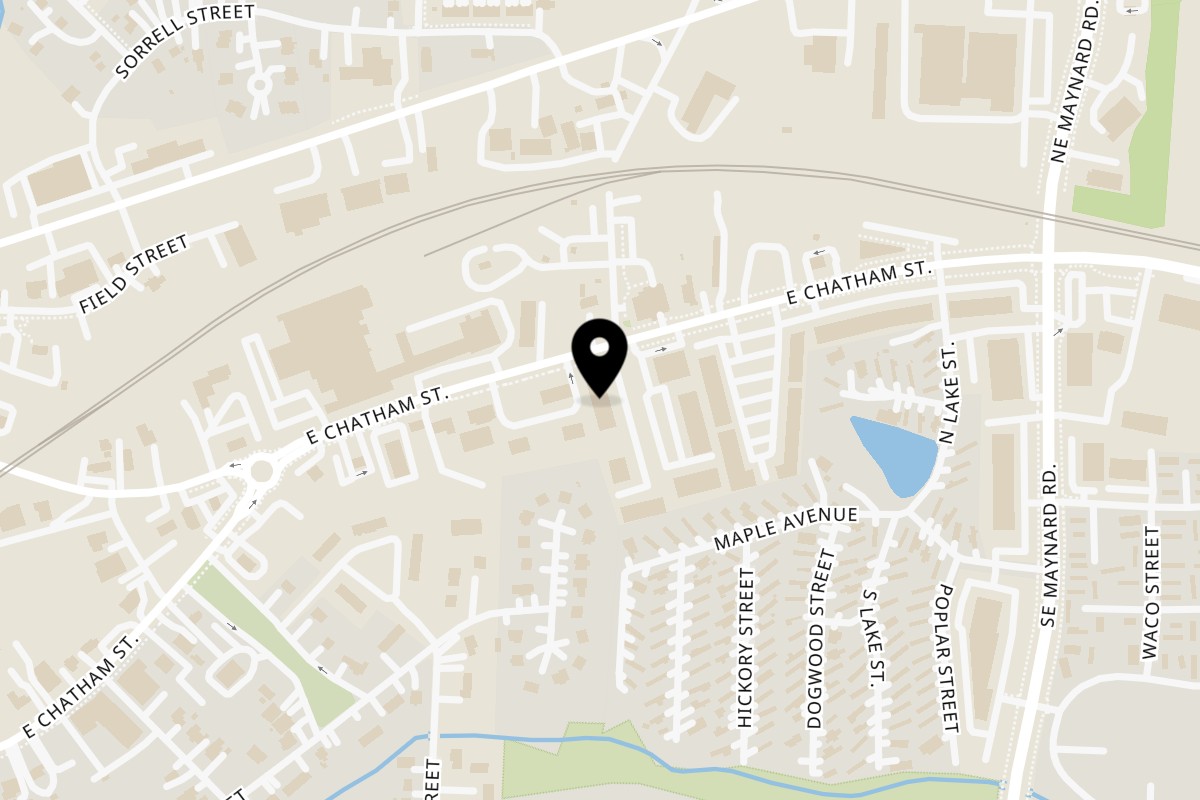 Map showing the location of Udupi Cafe on 590 E Chatham St 112 & 114 in Cary